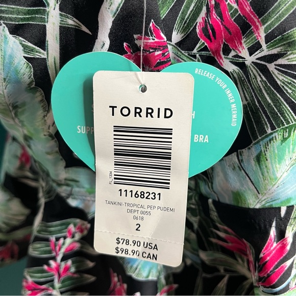 Torrid Vixen Underwire Peplum Push-Up Tankini Tropical Floral Swim Top Size 2 - Picture 6 of 7